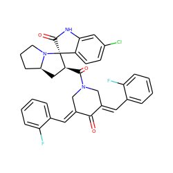 O=C1/C(=C/c2ccccc2F)CN(C(=O)[C@H]2C[C@H]3CCCN3[C@]23C(=O)Nc2cc(Cl)ccc23)C/C1=C\c1ccccc1F ZINC000096269751