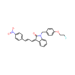 O=C1/C(=C\C=C\c2ccc([N+](=O)[O-])cc2)c2ccccc2N1Cc1ccc(OCCF)cc1 ZINC000474602173