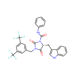 O=C1[C@@H](Cc2c[nH]c3ccccc23)N(C(=O)Nc2ccccc2)C(=O)N1Cc1cc(C(F)(F)F)cc(C(F)(F)F)c1 ZINC000028006016