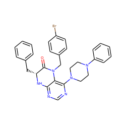 O=C1[C@@H](Cc2ccccc2)Nc2ncnc(N3CCN(c4ccccc4)CC3)c2N1Cc1ccc(Br)cc1 ZINC000072136873