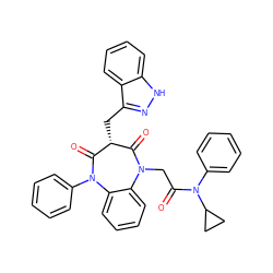 O=C1[C@@H](Cc2n[nH]c3ccccc23)C(=O)N(c2ccccc2)c2ccccc2N1CC(=O)N(c1ccccc1)C1CC1 ZINC000026649305