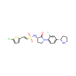 O=C1[C@@H](NS(=O)(=O)/C=C/c2ccc(Cl)s2)CCN1c1ccc([C@@H]2CCCN2)cc1F ZINC000066074108