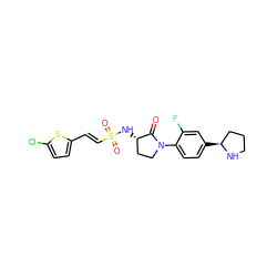 O=C1[C@@H](NS(=O)(=O)/C=C/c2ccc(Cl)s2)CCN1c1ccc([C@H]2CCCN2)cc1F ZINC000066074107