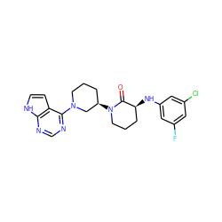 O=C1[C@@H](Nc2cc(F)cc(Cl)c2)CCCN1[C@@H]1CCCN(c2ncnc3[nH]ccc23)C1 ZINC000084713920