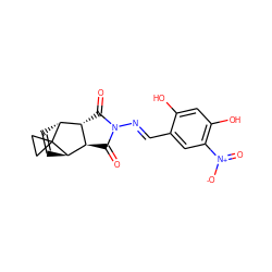 O=C1[C@@H]2[C@@H](C(=O)N1/N=C/c1cc([N+](=O)[O-])c(O)cc1O)[C@H]1C=C[C@H]2C12CC2 ZINC000105209557