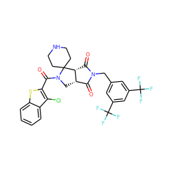 O=C1[C@@H]2CN(C(=O)c3sc4ccccc4c3Cl)C3(CCNCC3)[C@@H]2C(=O)N1Cc1cc(C(F)(F)F)cc(C(F)(F)F)c1 ZINC000026830529