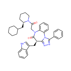 O=C1[C@H](Cc2c[nH]c3ccccc23)c2nnc(-c3ccccc3)n2-c2ccccc2N1CC(=O)N1CCCC[C@@H]1CC1CCCCC1 ZINC000084619118