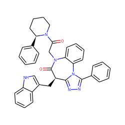 O=C1[C@H](Cc2c[nH]c3ccccc23)c2nnc(-c3ccccc3)n2-c2ccccc2N1CC(=O)N1CCCC[C@@H]1c1ccccc1 ZINC000084619740