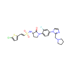 O=C1[C@H](NS(=O)(=O)/C=C/c2ccc(Cl)s2)CCN1c1ccc(-n2ccnc2CN2CCCC2)cc1F ZINC000029131406