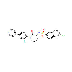 O=C1[C@H](NS(=O)(=O)c2ccc3cc(Cl)ccc3c2)CCCN1c1ccc(-c2ccncc2)cc1F ZINC000029125978