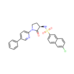 O=C1[C@H](NS(=O)(=O)c2ccc3cc(Cl)ccc3c2)CCN1c1ccc(-c2ccccc2)cn1 ZINC000028979523