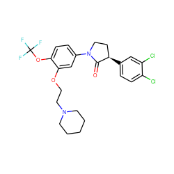 O=C1[C@H](c2ccc(Cl)c(Cl)c2)CCN1c1ccc(OC(F)(F)F)c(OCCN2CCCCC2)c1 ZINC000040567239