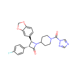 O=C1[C@H](c2ccc(F)cc2)[C@@H](c2ccc3c(c2)OCO3)N1C1CCN(C(=O)n2cncn2)CC1 ZINC000653730349