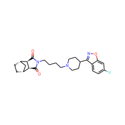 O=C1[C@H]2[C@@H]3CC[C@@H](C3)[C@H]2C(=O)N1CCCCN1CCC(c2noc3cc(F)ccc23)CC1 ZINC000003791298