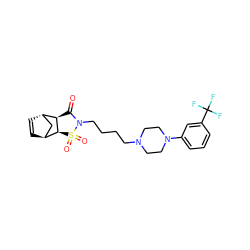 O=C1[C@H]2[C@H]([C@H]3C=C[C@H]2C3)S(=O)(=O)N1CCCCN1CCN(c2cccc(C(F)(F)F)c2)CC1 ZINC000100668111