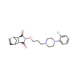 O=C1[C@H]2[C@H]3C=C[C@@H](C3)[C@H]2C(=O)N1OCCCN1CCN(c2ccccc2Cl)CC1 ZINC000101026163