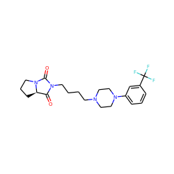 O=C1[C@H]2CCCN2C(=O)N1CCCCN1CCN(c2cccc(C(F)(F)F)c2)CC1 ZINC000002183629