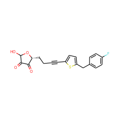 O=C1C(=O)[C@@H](CCC#Cc2ccc(Cc3ccc(F)cc3)s2)OC1O ZINC000100802114