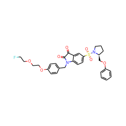 O=C1C(=O)N(Cc2ccc(OCCOCCF)cc2)c2ccc(S(=O)(=O)N3CCC[C@H]3COc3ccccc3)cc21 ZINC000071318148