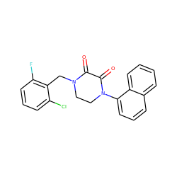 O=C1C(=O)N(c2cccc3ccccc23)CCN1Cc1c(F)cccc1Cl ZINC000095566071