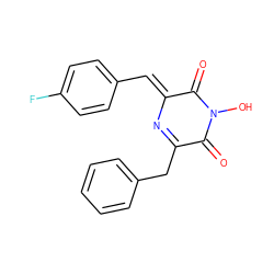 O=C1C(Cc2ccccc2)=N/C(=C\c2ccc(F)cc2)C(=O)N1O ZINC000034074887