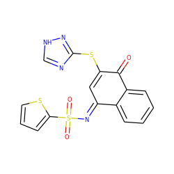 O=C1C(Sc2nc[nH]n2)=C/C(=N\S(=O)(=O)c2cccs2)c2ccccc21 ZINC000018081830