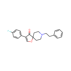 O=C1C(c2ccc(F)cc2)=COC12CCN(CCc1ccccc1)CC2 ZINC000026272104