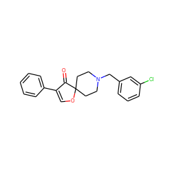 O=C1C(c2ccccc2)=COC12CCN(Cc1cccc(Cl)c1)CC2 ZINC000026288123