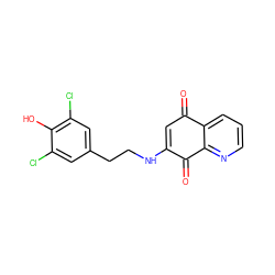 O=C1C=C(NCCc2cc(Cl)c(O)c(Cl)c2)C(=O)c2ncccc21 ZINC000103234353