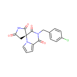 O=C1C[C@@]2(C(=O)N1)C(=O)N(Cc1ccc(Cl)cc1)C(=O)c1cccn12 ZINC000013781449