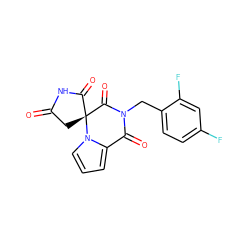 O=C1C[C@@]2(C(=O)N1)C(=O)N(Cc1ccc(F)cc1F)C(=O)c1cccn12 ZINC000013781469