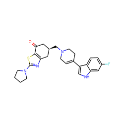 O=C1C[C@@H](CN2CC=C(c3c[nH]c4cc(F)ccc34)CC2)Cc2nc(N3CCCC3)sc21 ZINC000169322335