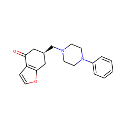 O=C1C[C@@H](CN2CCN(c3ccccc3)CC2)Cc2occc21 ZINC000013471687