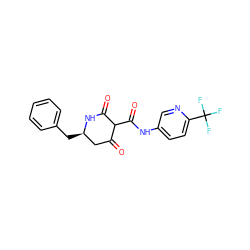 O=C1C[C@@H](Cc2ccccc2)NC(=O)C1C(=O)Nc1ccc(C(F)(F)F)nc1 ZINC000100076054