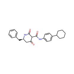 O=C1C[C@@H](Cc2ccccc2)NC(=O)C1C(=O)Nc1ccc(C2CCCCC2)cc1 ZINC000100075872