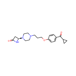 O=C1C[C@@H](N2CCN(CCCOc3ccc(C(=O)C4CC4)cc3)CC2)N1 ZINC000022924798