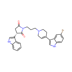 O=C1C[C@@H](c2c[nH]c3ccccc23)C(=O)N1CCCN1CC=C(c2c[nH]c3ccc(Br)cc23)CC1 ZINC000096909811