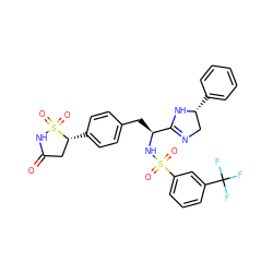 O=C1C[C@@H](c2ccc(C[C@H](NS(=O)(=O)c3cccc(C(F)(F)F)c3)C3=NC[C@@H](c4ccccc4)N3)cc2)S(=O)(=O)N1 ZINC000028977469