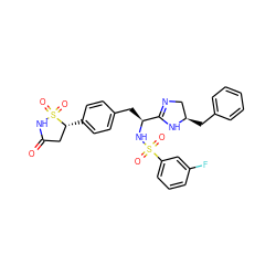 O=C1C[C@@H](c2ccc(C[C@H](NS(=O)(=O)c3cccc(F)c3)C3=NC[C@@H](Cc4ccccc4)N3)cc2)S(=O)(=O)N1 ZINC000028977566