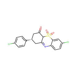 O=C1C[C@@H](c2ccc(Cl)cc2)CC2=Nc3ccc(Cl)cc3S(=O)(=O)C12 ZINC000100796288