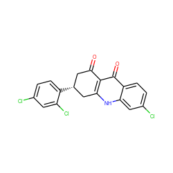 O=C1C[C@@H](c2ccc(Cl)cc2Cl)Cc2[nH]c3cc(Cl)ccc3c(=O)c21 ZINC000027088105