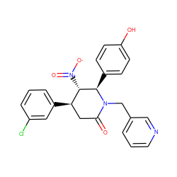 O=C1C[C@@H](c2cccc(Cl)c2)[C@H]([N+](=O)[O-])[C@@H](c2ccc(O)cc2)N1Cc1cccnc1 ZINC000013521540