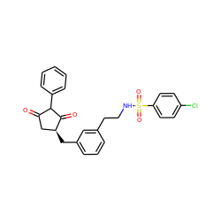 O=C1C[C@H](Cc2cccc(CCNS(=O)(=O)c3ccc(Cl)cc3)c2)C(=O)C1c1ccccc1 ZINC000299820913