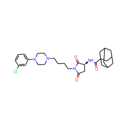 O=C1C[C@H](NC(=O)C23CC4CC(CC(C4)C2)C3)C(=O)N1CCCCN1CCN(c2cccc(Cl)c2)CC1 ZINC000028819992