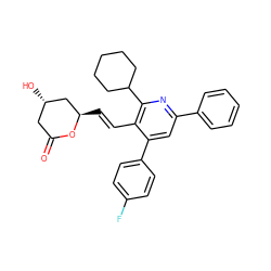 O=C1C[C@H](O)C[C@@H](/C=C/c2c(-c3ccc(F)cc3)cc(-c3ccccc3)nc2C2CCCCC2)O1 ZINC000027656997