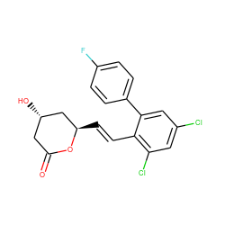 O=C1C[C@H](O)C[C@@H](/C=C/c2c(Cl)cc(Cl)cc2-c2ccc(F)cc2)O1 ZINC000029480070