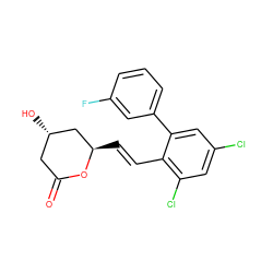 O=C1C[C@H](O)C[C@@H](/C=C/c2c(Cl)cc(Cl)cc2-c2cccc(F)c2)O1 ZINC000029482510