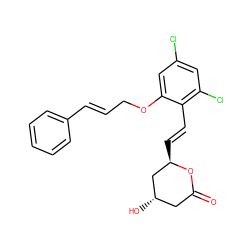 O=C1C[C@H](O)C[C@@H](/C=C/c2c(Cl)cc(Cl)cc2OC/C=C/c2ccccc2)O1 ZINC000029409167