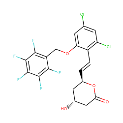 O=C1C[C@H](O)C[C@@H](/C=C/c2c(Cl)cc(Cl)cc2OCc2c(F)c(F)c(F)c(F)c2F)O1 ZINC000029408510