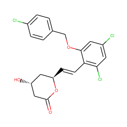 O=C1C[C@H](O)C[C@@H](/C=C/c2c(Cl)cc(Cl)cc2OCc2ccc(Cl)cc2)O1 ZINC000029411164